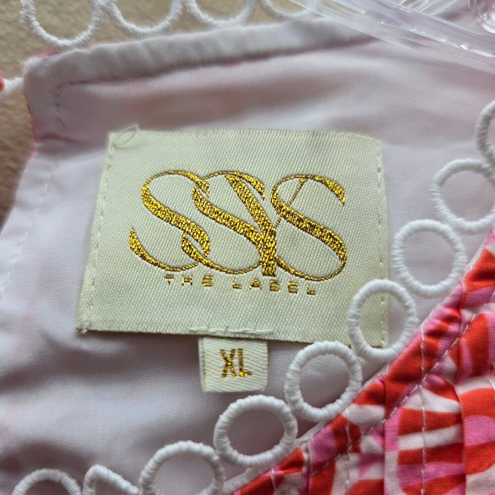 SSYS the Label Blouse Top Size XL Lace Trim Pink/Orange Print Cotton Popover - Picture 6 of 8